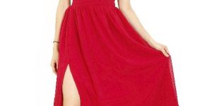 Ladies Red Sleeveless High Slit Long Dress