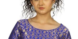 Royal Blue Gold Brocade Blouse