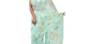 Sky Blue Thread Work Chiffon Saree