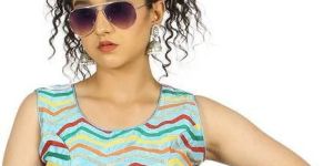 Sky Blue Zig Zag Print Blouse