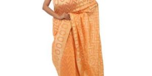 Zig Zag Print Light Orange Organza Saree