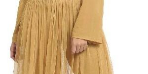 Beige Gold Lycra Net Shirt with Legging Skirt