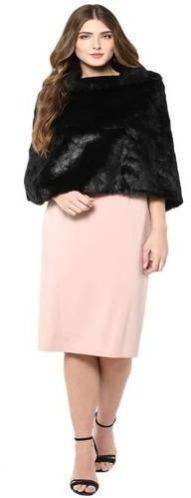 Ladies Black Woolen Fur Cape Wrap Top