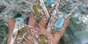 Larimar Golden Rutile Silver Pendant