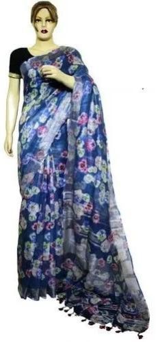 Floral Print Linen Saree