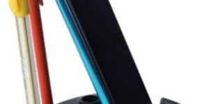 Plastic Black Mobile Stand with Pen Stand & Paper Clip Holder