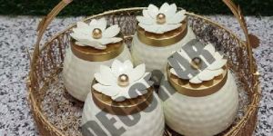 Golden Round Decorative Wedding Gift Hamper Basket with Jar