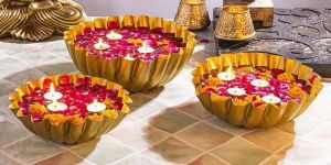 Diwali Urli Set of 3 Items with Golden Finish