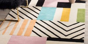 Handmade Tufted Geometric Woollen Carpet Rug for Living Room Bedroom