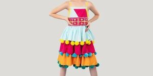 Multicolored Embroidered Strappy Dress