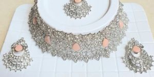 Peach Stone Artificial Necklace Set