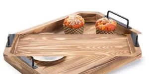 Wooden Tray with Metal Handle