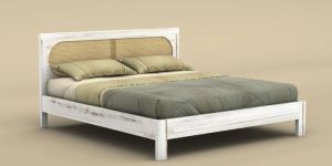 WOODEN SOLE CANING BED (KING SIZE, DISTRESS FINISH)