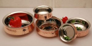 5 Pcs Hammered Copper Karahi Set