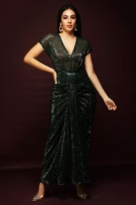 Afsana Sequins Pleated Full Length Gown