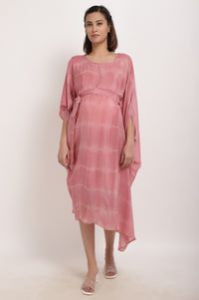 Zinnia Round Neck Flare Sleeve Satin Maternity Dress