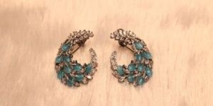 Round Crystal Stone Brass Earrings