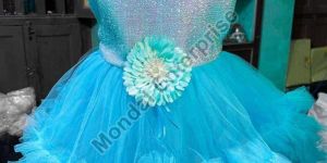 Turquoise Blue Embellished Girls Frock