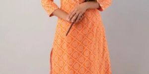 Orange Booti Printed Cotton Sharara Dress