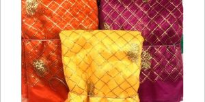 Designer Check Work Net Chunri Fabric