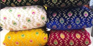 Silk with Gota Work God Dress Fabric