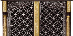 Brown & White Printed Wooden Temple with Door