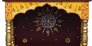 Maroon & Yellow Printed Wooden Temple
