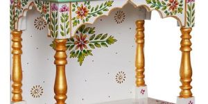 White & Green Hand Printed Wooden Temple