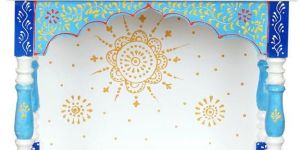 White & Sky Blue Blue Hand Printed Wooden Temple