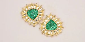 Golden & Green Crystal Stone Earring