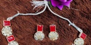 Silver & Red Stone Necklace Set