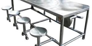 Stainless Steel 8 Seater Dining Table with Stools