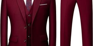 Burgundy 3 Pieces Slim Fit Business Suit Wedding Couple Blazer Suit