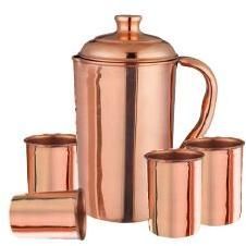 Copper Water Jug with 4 Glass Set