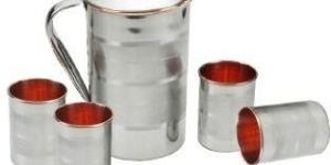 Stainless Steel Copper Water Jug with 4 Glass Set