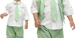 MM779 Green Boys Pant Shirt Jacket Bow Tie Set