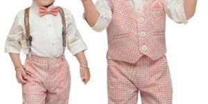 MM782 Peach Boys Pant Shirt Jacket Bow Tie Set