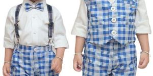 MM783 Blue Boys Pant Shirt Jacket Bow Tie Set