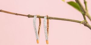Diamond Heart Hoop Earrings in Solid Gold Handmade
