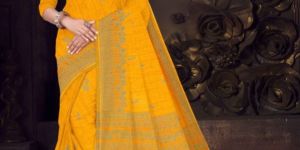 VIHA Printed Daily Wear Pure Cotton Saree (GOLD)