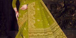 VIHA Printed Daily Wear Pure Cotton Saree (Lemon Mehandi)