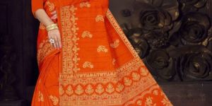VIHA Printed Daily Wear Pure Cotton Saree (ORANGE RUST)