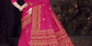 VIHA Printed Daily Wear Pure Cotton Saree (RANI)