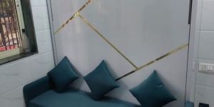 Golden T Strip Design Wall Mounted Bed with Sofa
