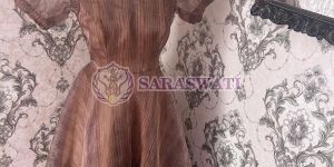Brown Plain Organza Gown
