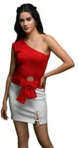 LADIES RED RIBBED TOP