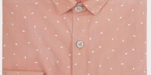 Mens Cotton Peach Dot Print Shirt