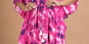 Ladies Pink Rayon Printed Kaftan