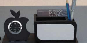 WD 01 Desktop Wooden Pen Holder with Clock