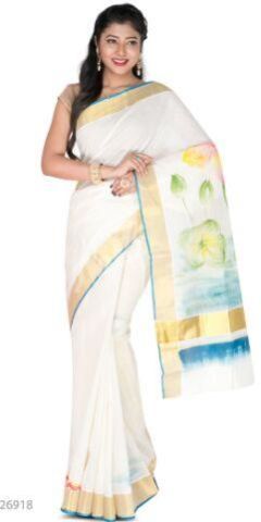 Traditional off White Kerala Cotton Saree